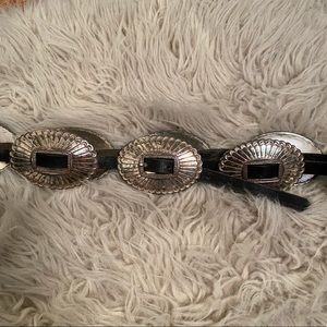 Vintage Black Leather Concho Belt